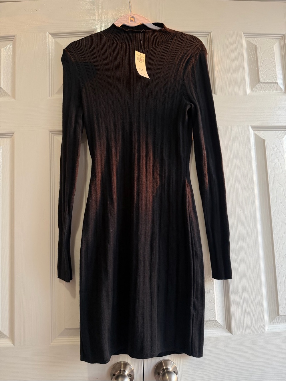 Abercrombie & Fitch Black Ribbed Long-Sleeve Mock Neck Dress